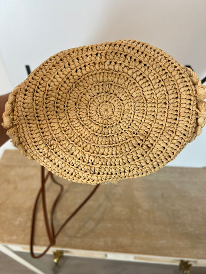 SEZANE. Bolso rafia natural detalles piel