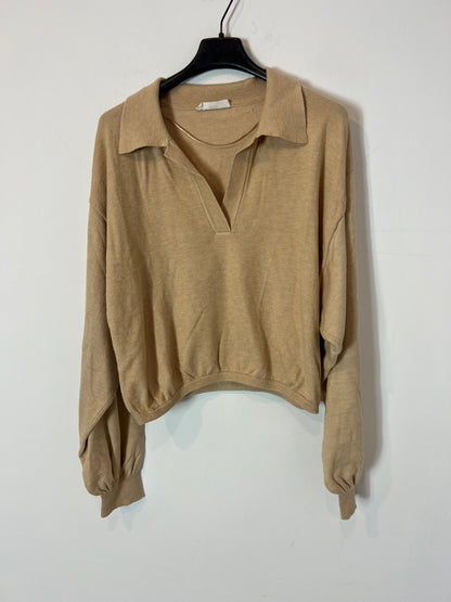 MANGO. Jersey beige polero. T M
