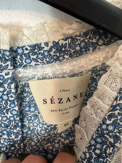 SEZANE. Blue printed blouse, size 40