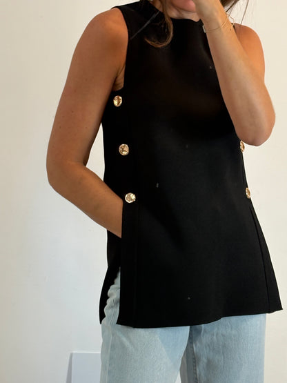 ZARA. Top negro punto botones T.s