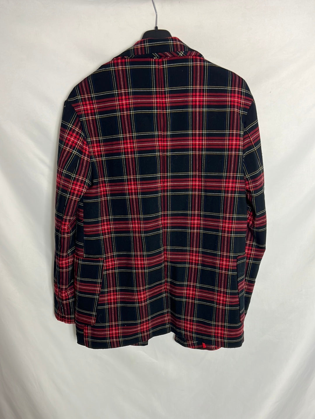 BERSHKA. Long checked blazer with gold buttons. TM