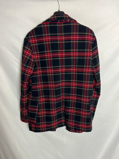 BERSHKA. Long checked blazer with gold buttons. TM