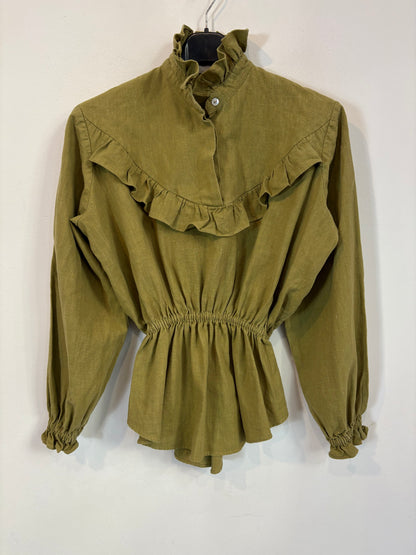 MARTINE LOVE. Blusa lino rustico verde