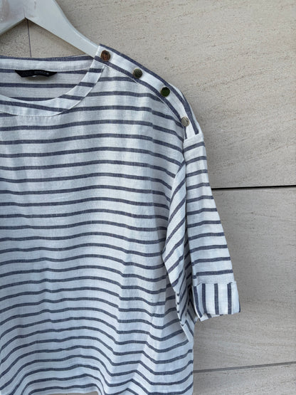 ZARA. Top rayas con lino. T M