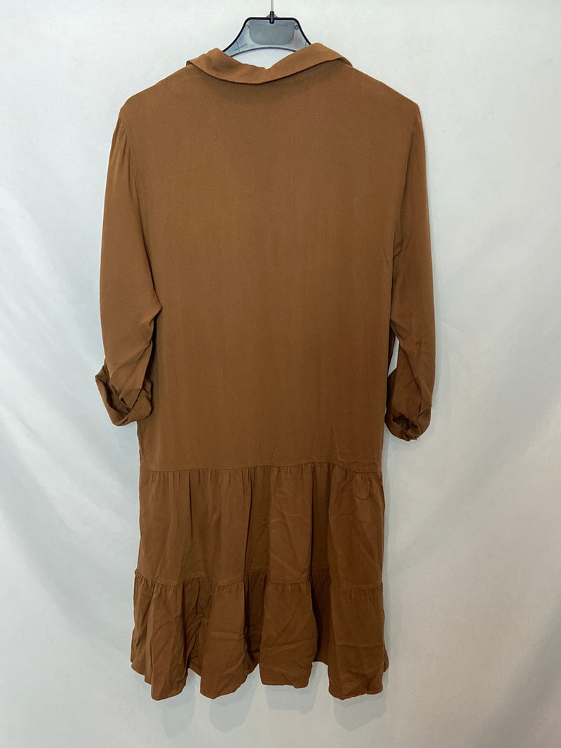MANGO. Vestido marrón abotonado T.m