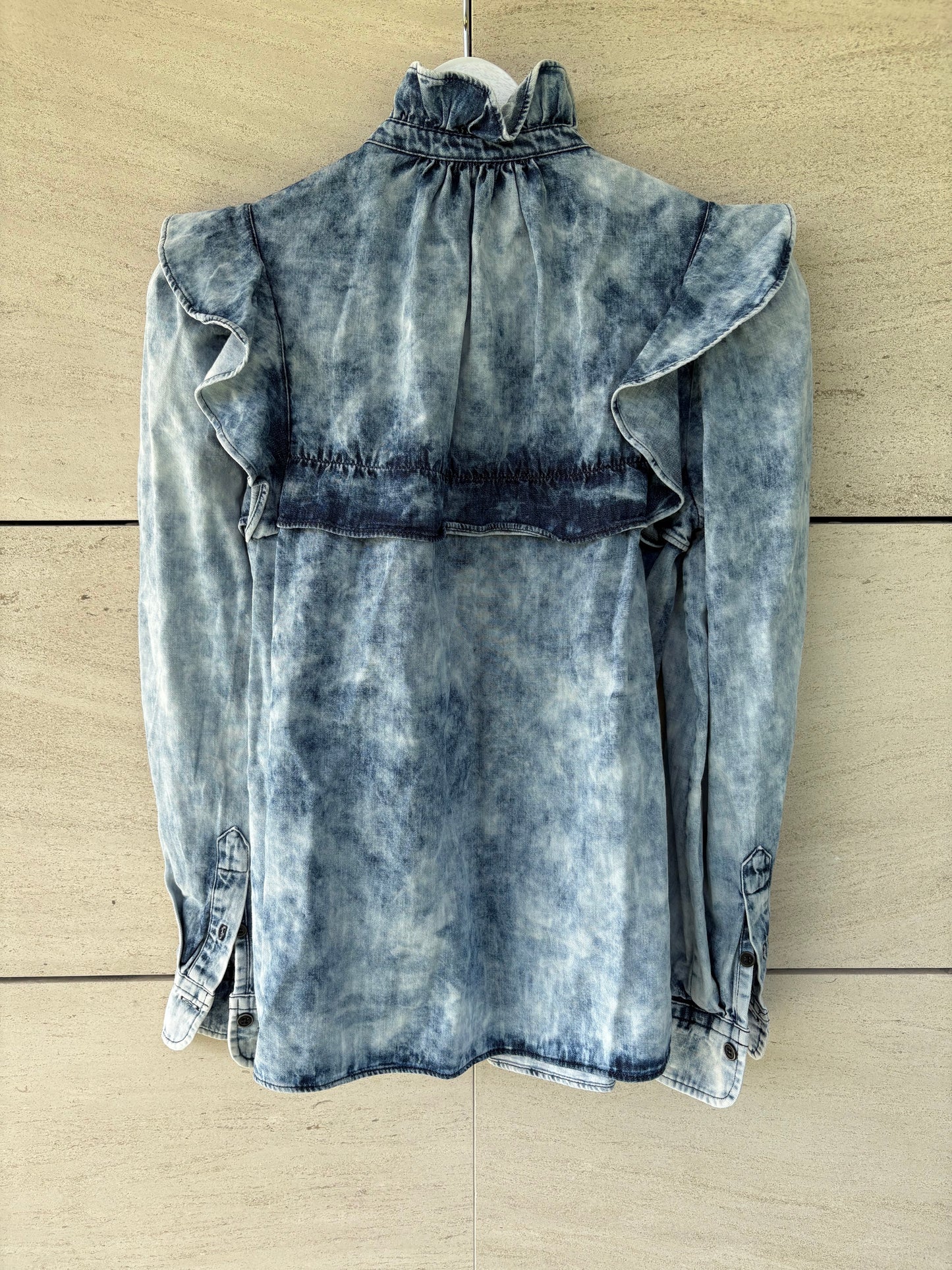 ISABEL MARANT ÉTOILE. Blusa denim volantes. T XS/S
