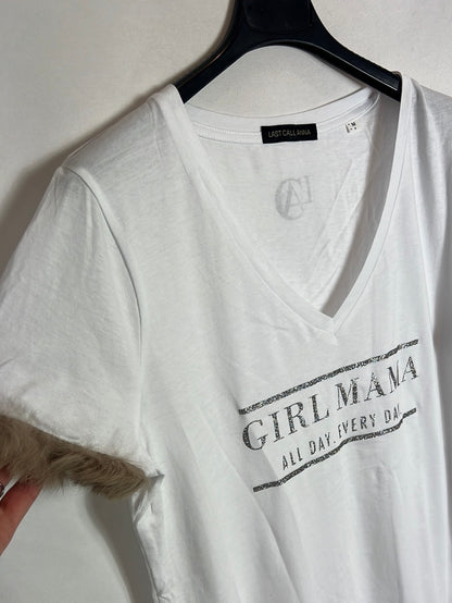 LAST CALL ANNA. Camiseta blanca detalle mangas. T M