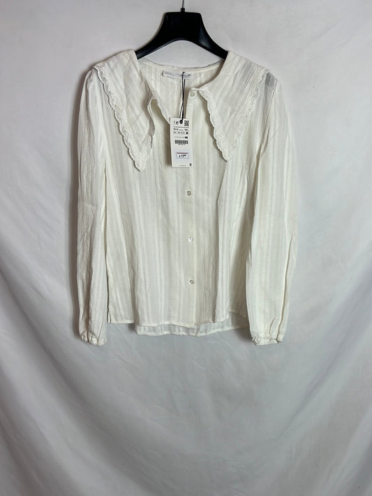 ZARA. Camisa blanca bordada   T 13.14 años (S)