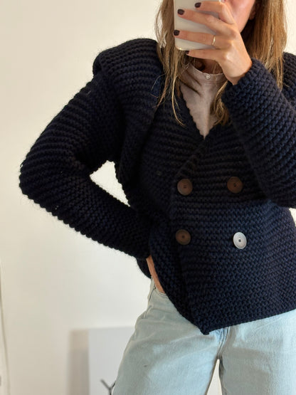 FRAMBUA. Blue chunky knit jacket. TS/M