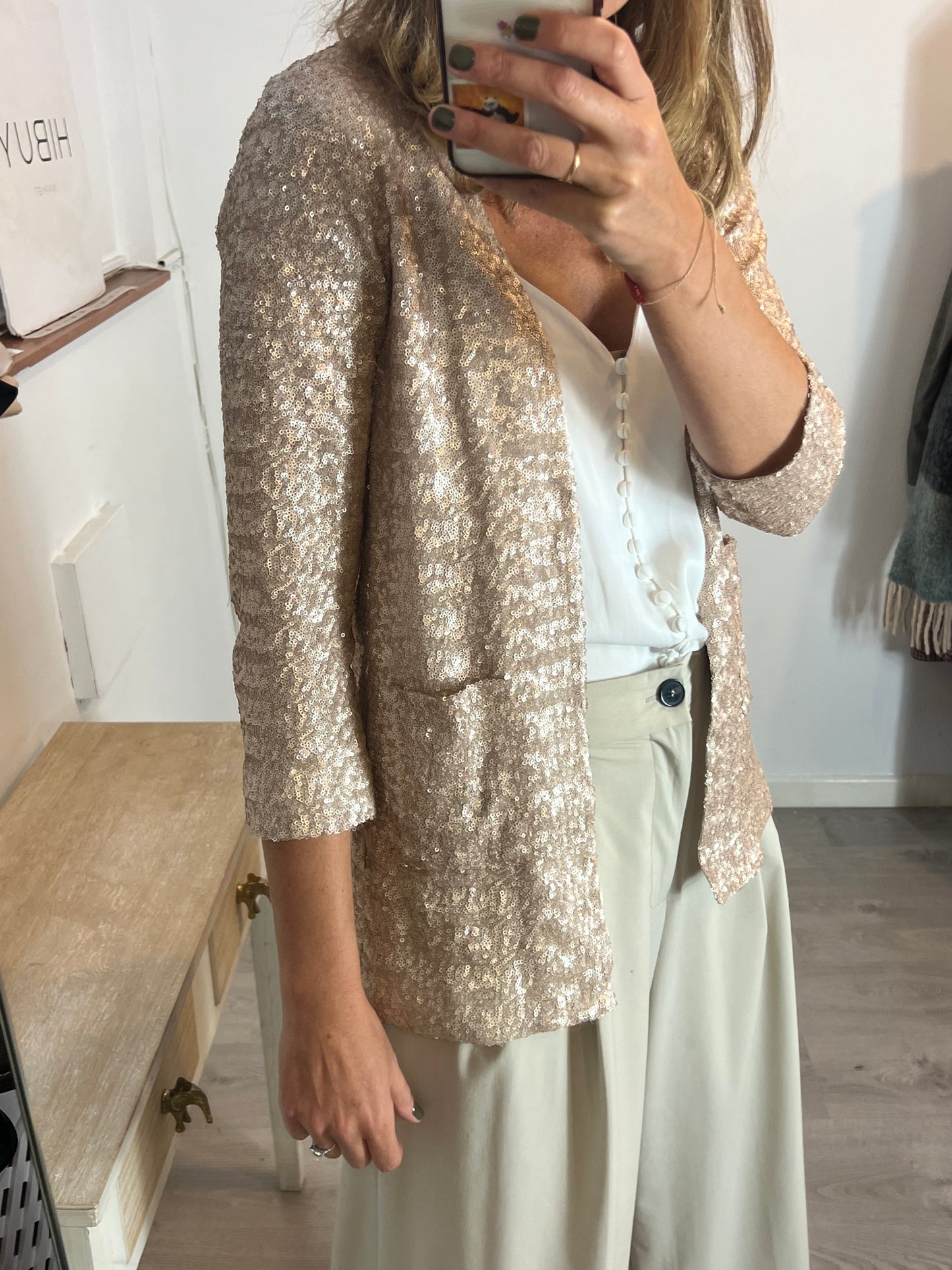 HAKEI. Blazer beige lentejuelas T.l