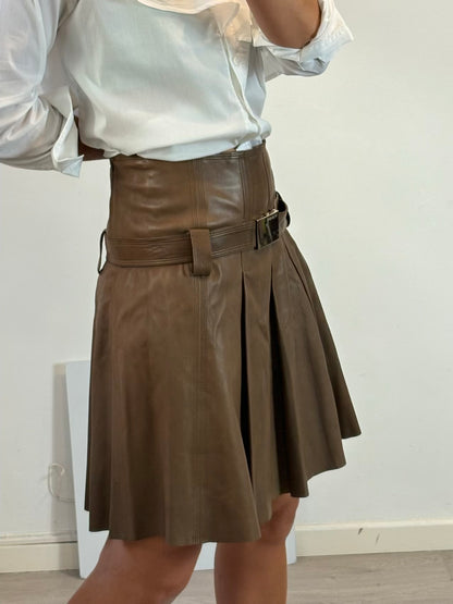 BIMBA Y LOLA. Falda midi piel costuras