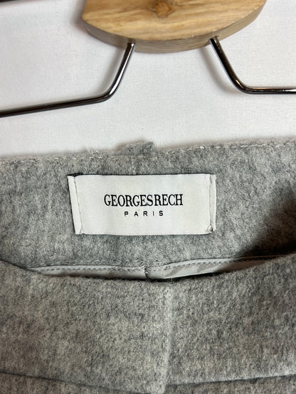 GEORGES RECH. Total look gris jaspeado y flecos en piel. T 36