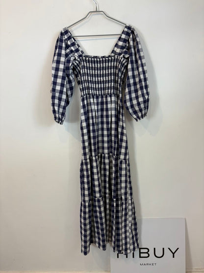 ISOLDA. Vestido largo cuadros detalle flores