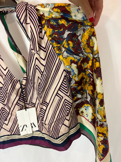 ZARA. Printed silk top. Size XS