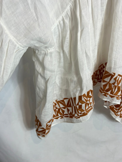 MASSIMO DUTTI. Embroidered linen blouse. T.S.