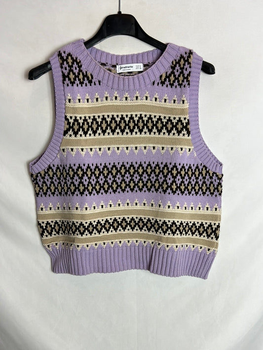 STRADIVARIUS. Jersey sin mangas nm morado y beiges. T S