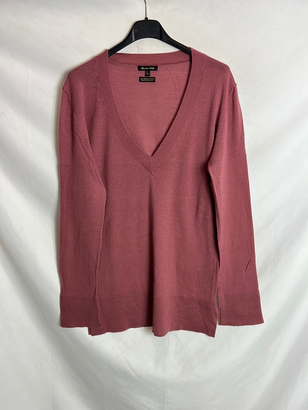 MASSIMO DUTTI . Jersey lana Merino rosa oscuro. T L