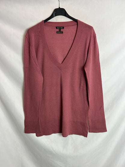 MASSIMO DUTTI . Jersey lana Merino rosa oscuro. T L