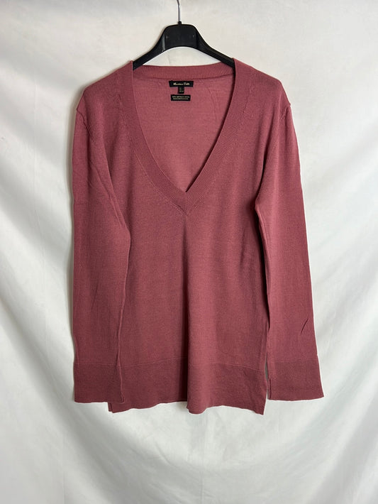 MASSIMO DUTTI . Jersey lana Merino rosa oscuro. T L