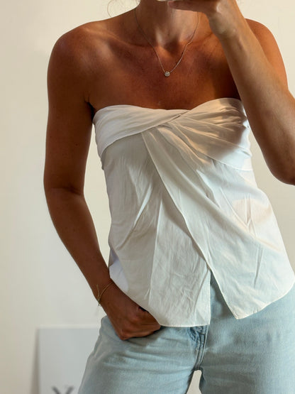 ZARA. Top blanco palabra de honor. T. S