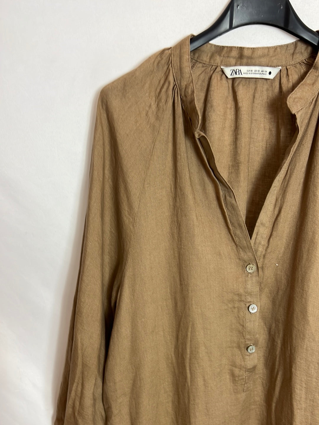 ZARA. Camel linen midi dress. Size XS