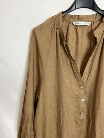 ZARA. Camel linen midi dress. Size XS