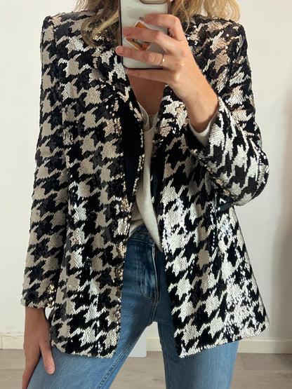 TOPSHOP. Houndstooth Sequin Blazer. TM