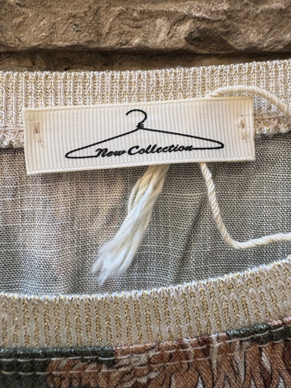 OTRAS. Vestido midi verde estampado. T M