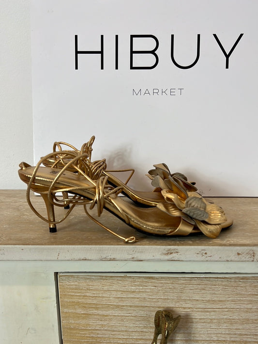ZARA. Golden floral sandals, size 40