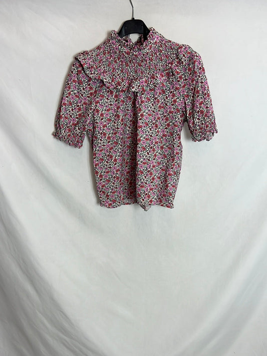 ZARA. Blusa flores manga abombada T.S