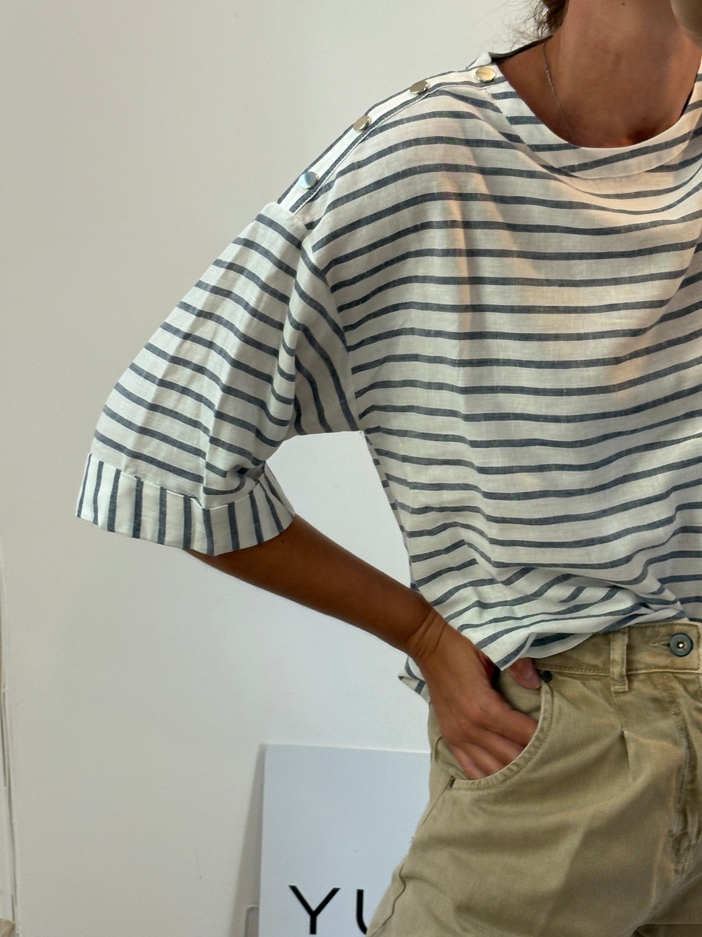 ZARA. Top rayas con lino. T M