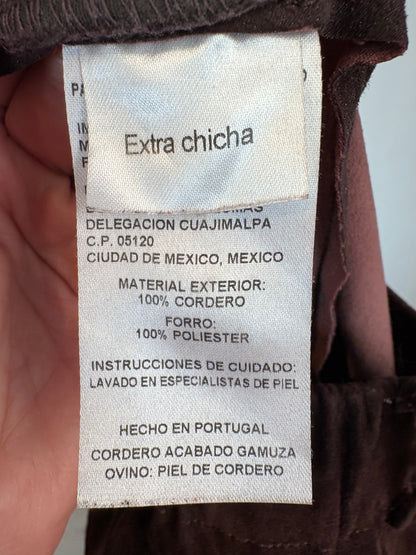 MON & PAU. Pantalón piel vuelta marrón chocolate