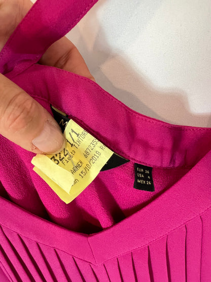 MASSIMO DUTTI. Vestido buganvilla midi plisado. T 36