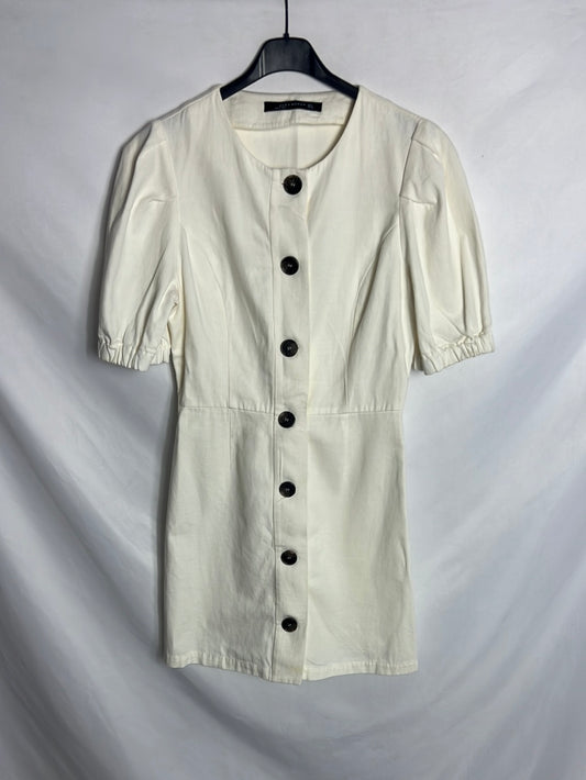 ZARA. Vestido beige claro abotonado.T S