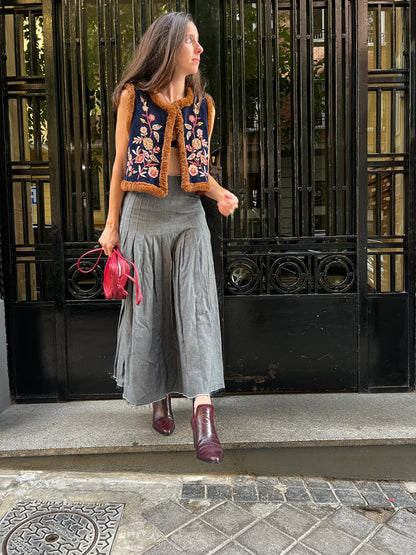 ZARA. Falda larga gris efecto denim