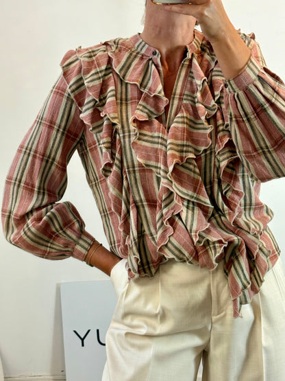 DIEGA.  Blusa cuadros y volantes mezcla