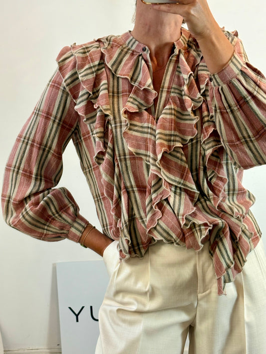 DIEGA.  Blusa cuadros y volantes mezcla
