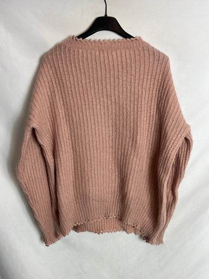 INTROPIA. Jersey rosa lana detalle cuello y puños. T S