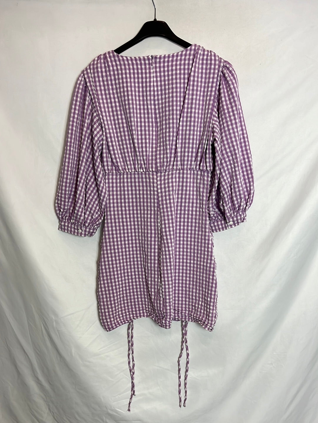 ZARA. Vestido vichy morado elástico. T XS
