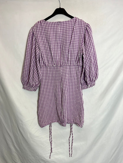ZARA. Vestido vichy morado elástico. T XS