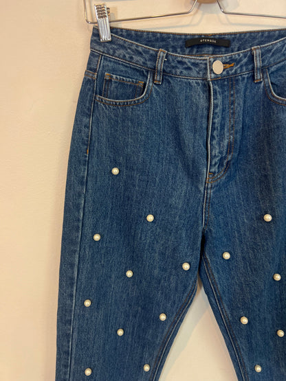 UTERQÜE. Denim recto perlas. T 38