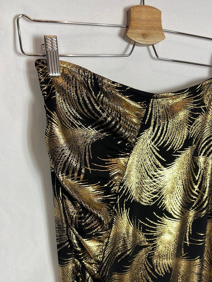 LOLA LI. Black and gold stretch midi skirt. Size 38