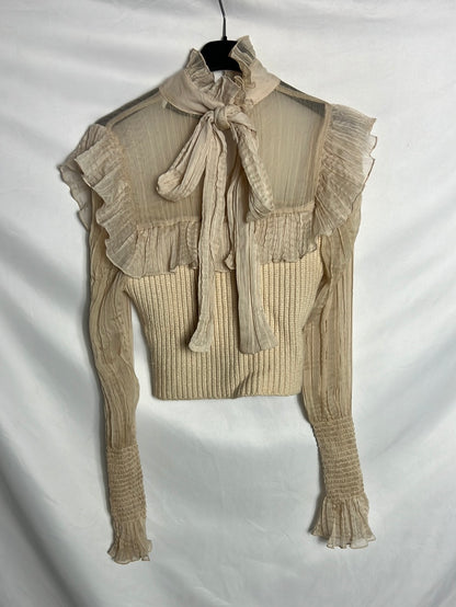 ZARA. Jersey corto beige doble textura. T S