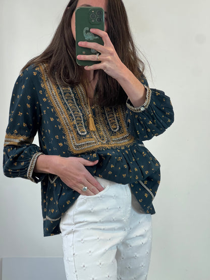 BA&SH. Blusa azul bordados