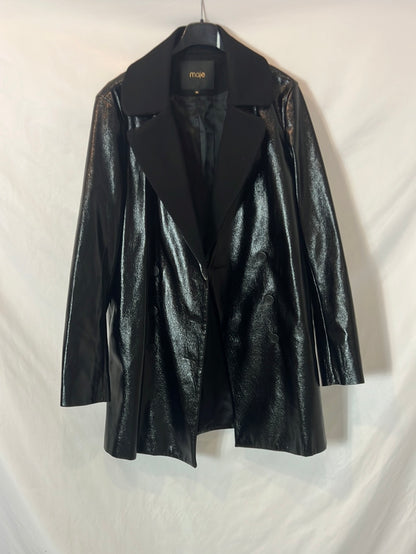 MAJE. Abrigo fino negro doble textura. T 40