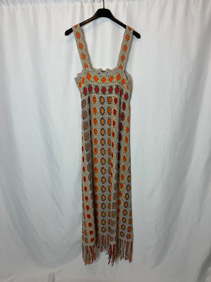 ZARA. Vestido crochet colorido. T M