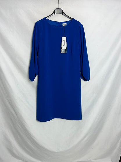 ADOLFO DOMINGUEZ. Vestido azul manga abullonada. T 38