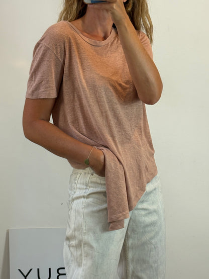 IRO. Camiseta lino rosa empolvado
