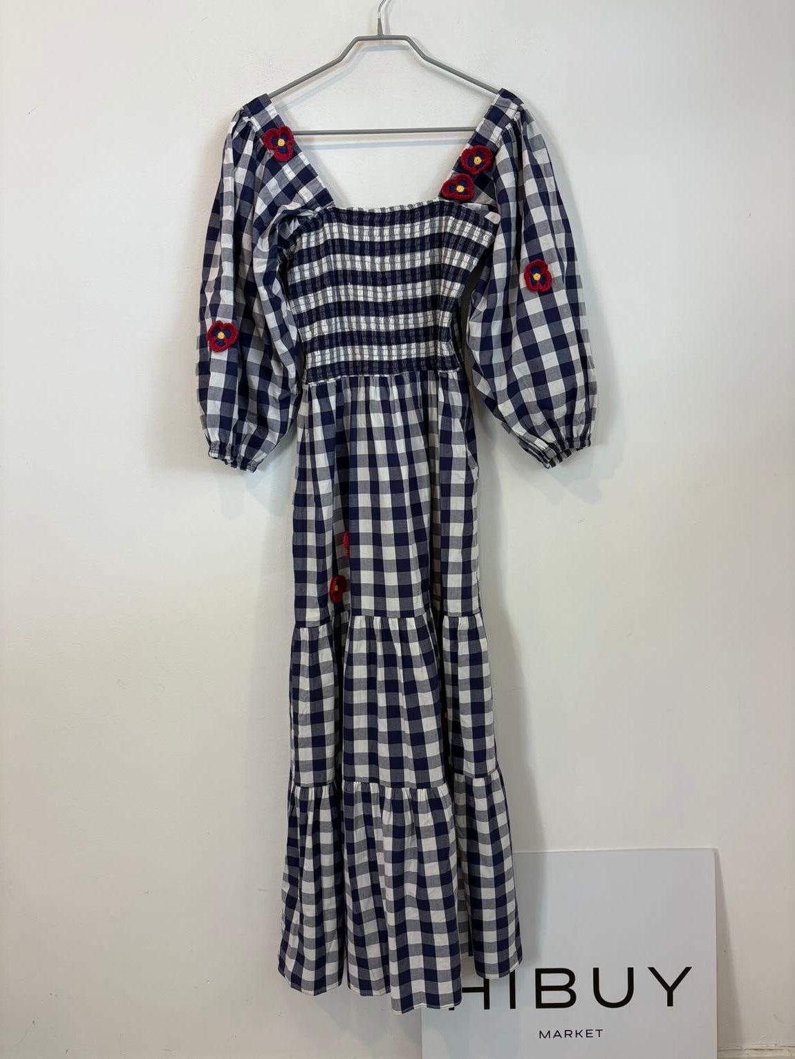ISOLDA. Vestido largo cuadros detalle flores