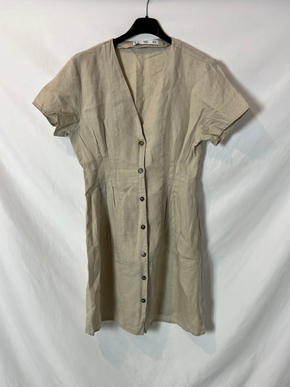 MANGO. Beige linen-effect button-down dress. TS